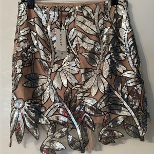Milly Sequin Floral Skirt in Silver and Black